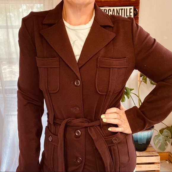 BCBGMAXAZRIA Retro Vibe Brown / Maroon Belted Jacket Size Large - Picture 5 of 16